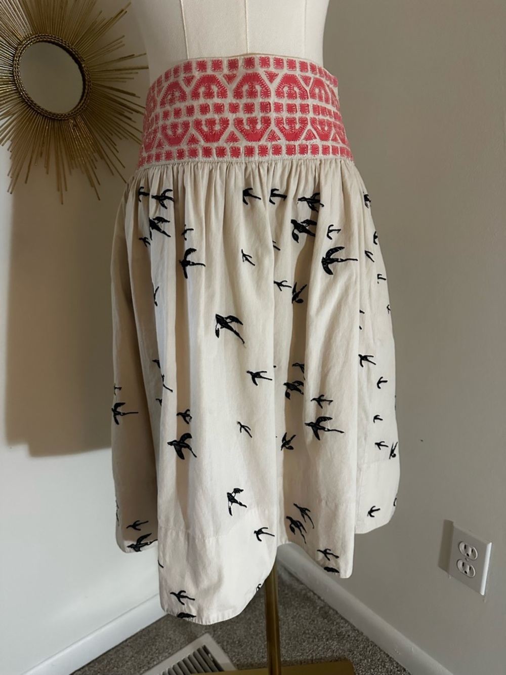 VTG Hoss Intropia Embroidered Bird A Line Midi Skirt 4